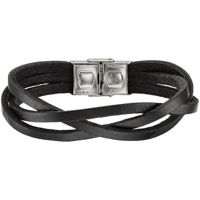 Lederarmband BRUNO BANANI "Schmuck", schwarz (edelstahlfarben, schwarz), Armbänder, Damen, 21cm, Edelstahl Leder, Edelstahl, Leder, Lederarmband