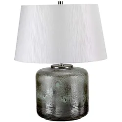 Nachttischlampe Beistellleuchte Tischleuchte Keramik Kunstseide Grünspan Glasur