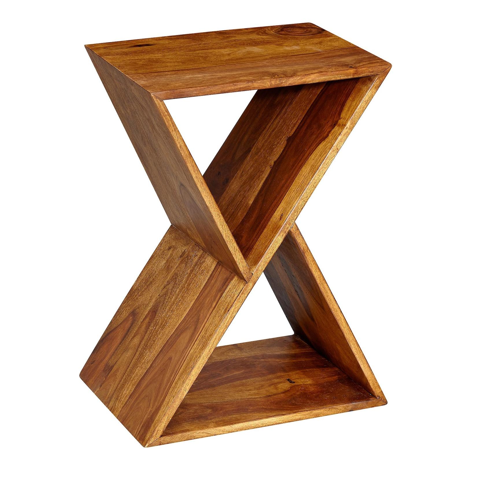 KADIMA DESIGN Extravaganter Beistelltisch aus Sheeshamholz, X-förmige Konstruktion, 2 Ablagen