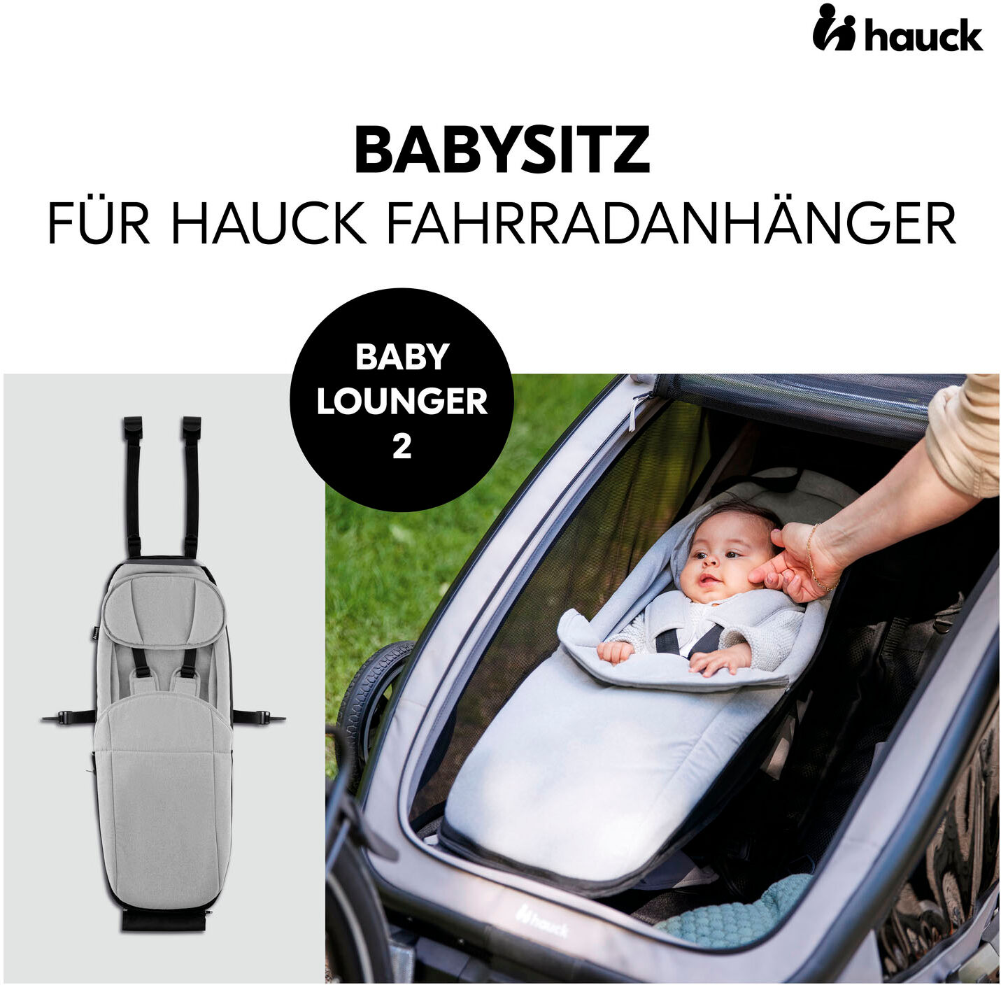 Fahrradkinderanhänger HAUCK "Baby Lounger 2 Grey", Baby, grau, Fahrradanhänger Fahrradkinderanhänger, mit Beindecke grau Einheitsgröße