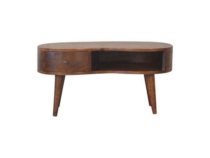 Artisan Furniture Couchtisch Massivholz-Kastanien-Welle, 1 Schublade und offenes Fach, Dunkelbraun, Mangoholz, Echtholz,Mangoholz, Holz Optik, Rechteckig, 80x40x50 cm, Wohnzimmer, Wohnzimmertische, Couchtische