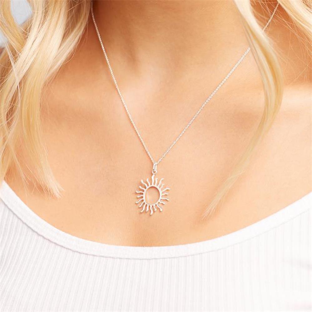 Unique 925er Silber Kette mit Sonnen-Anhänger silber