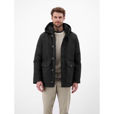 Wintermantel LERROS "Herren Wintermantel mit Kapuze", Herren, Gr. M, schwarz, 100% Polyester, Mäntel Wintermantel