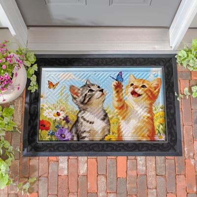 Evergreen "Pet Central Welcome Friends Kittens Embossed Door Mat - 30"" x 18"""