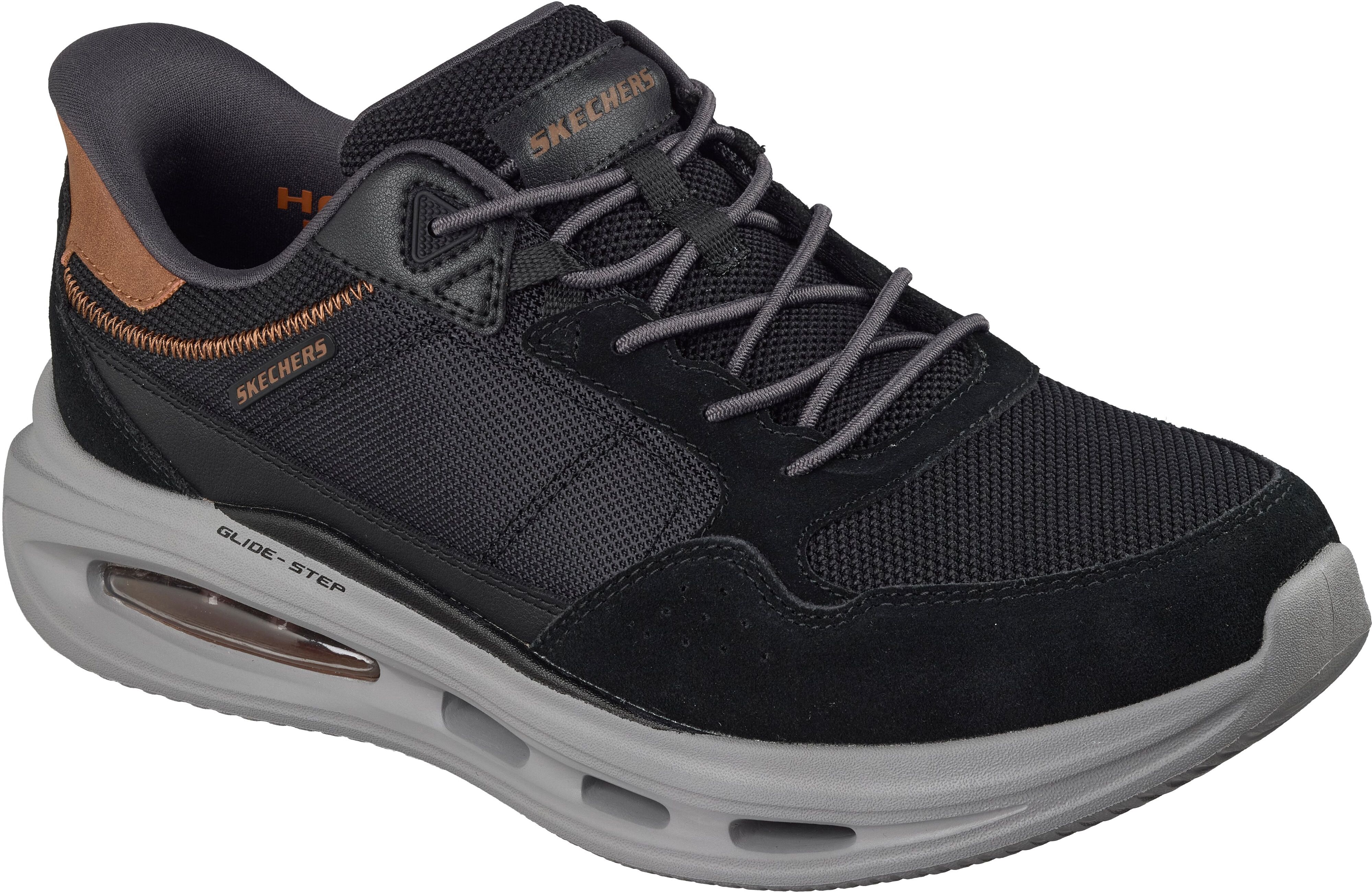 Slip-On Sneaker SKECHERS "SLOAN-REMMING", Herren, Gr. 46, Textil, schwarz, Leder, Textil, Schuhe Slip-On Sneaker, Schlupfschuh, Halbschuh, Freizeitschuh, mit Slip ins
