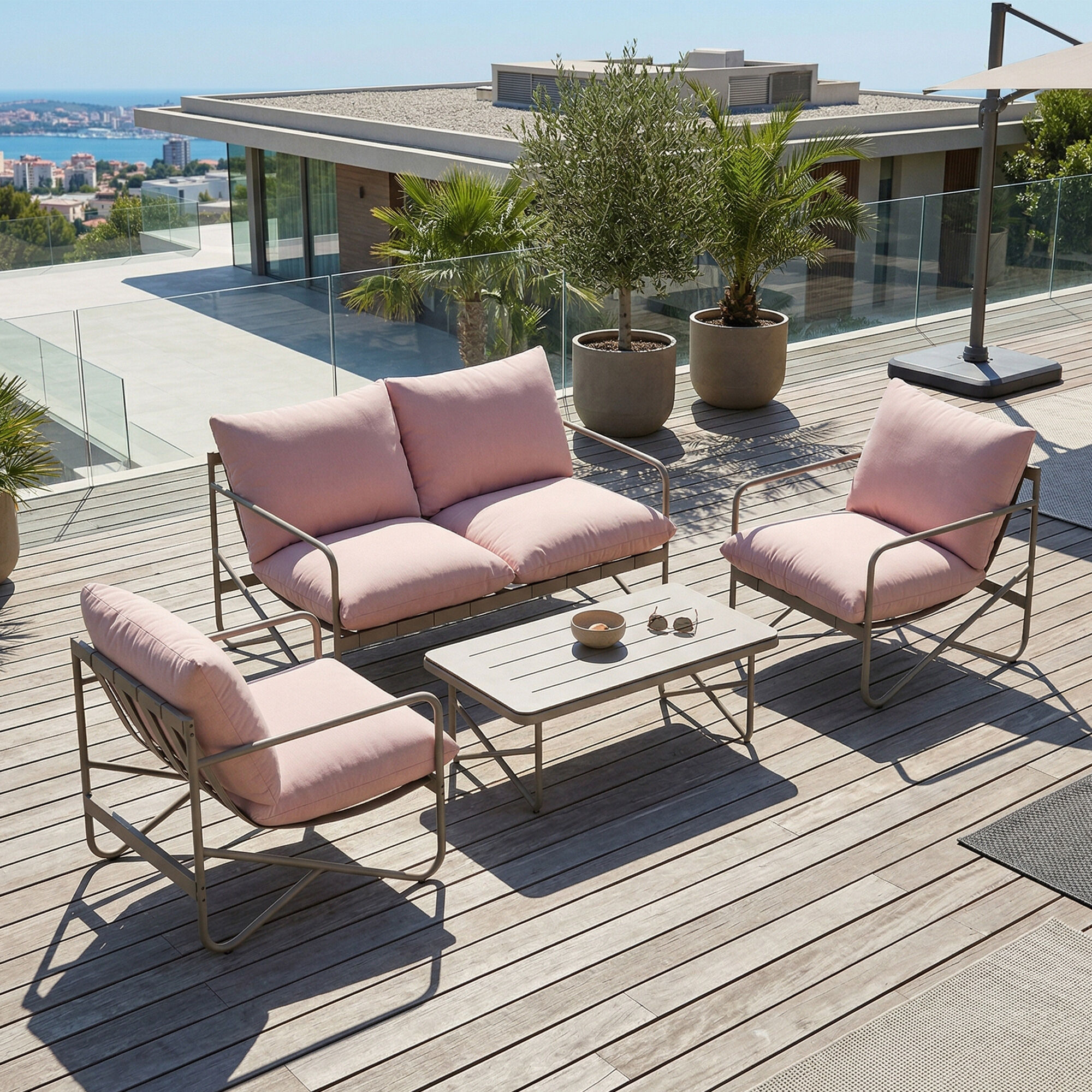 Altro Set Da Giardino 4 Persone: Divanetto, Poltrone, Tavolo, Metallo, Rosa