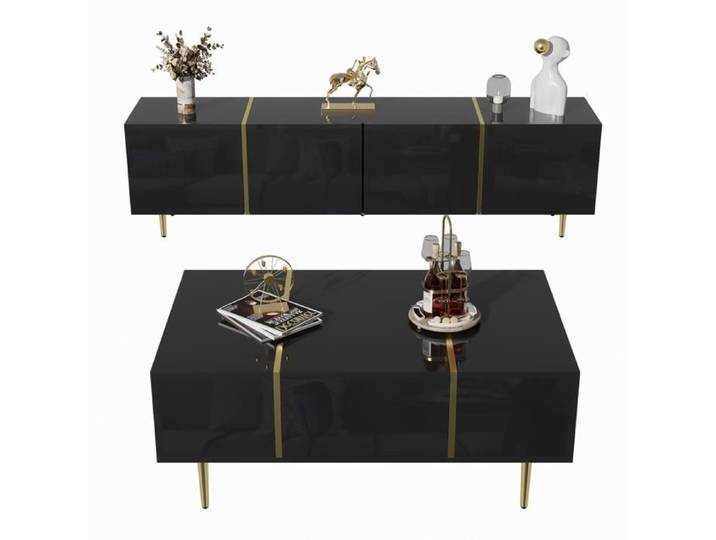 Ensemble meuble TV et table basse noir brillant moderne Meuble télé pour le salon la chambre ou le couloir