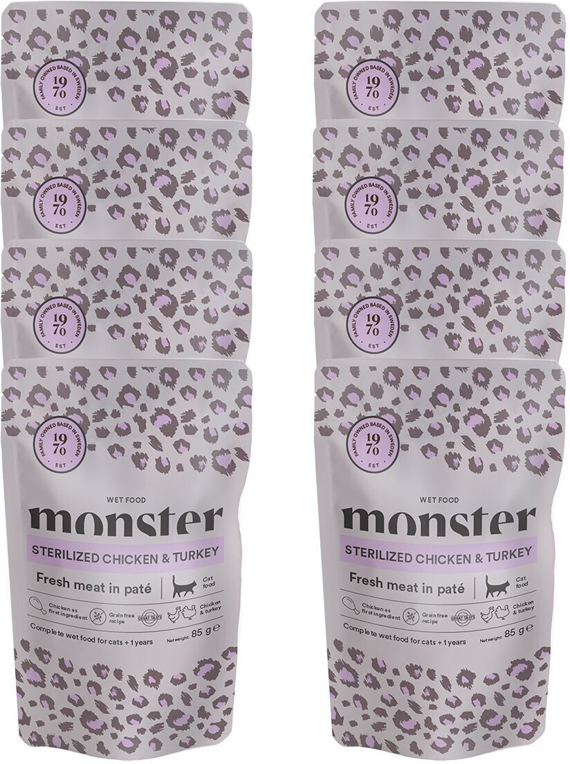 Monster Pet Food Monster Cat Adult Sterilized Chicken/turkey Våtfoder Till Katt 85g