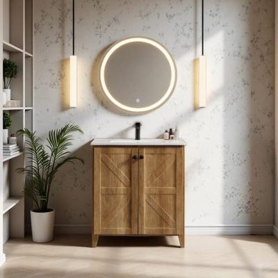 30 Inch Freestanding Bathroom Vanity with Ceramic Sink, Foldable Floor Cabinet, One-Minute Tool-Free Assembly