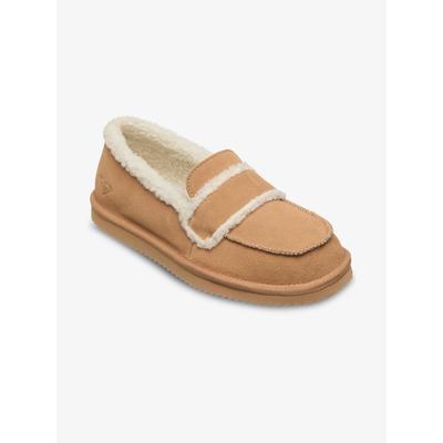 Hausschuh ROXY "SOLAK", Damen, Gr. 42, atmungsaktiv, natural, Leder, Textil, Schuhe Hausschuh, gefüttert