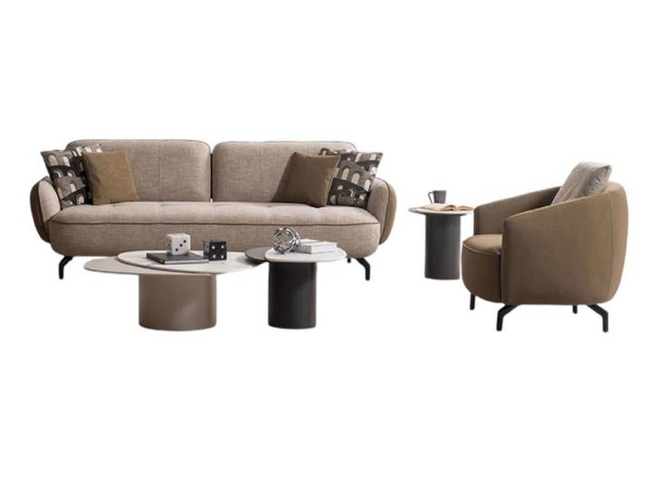 JVmoebel Polstergarnitur Braunes modernes Sofa mit Designer-Sessel und Tischen, (5-tlg)