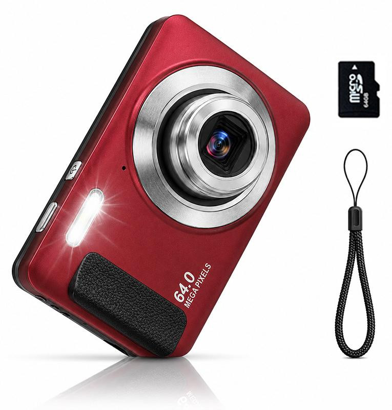Zelurxx Mini-digitale camera met 64MP, 16x zoom, 2,4 inch display en 64 GB, Rood