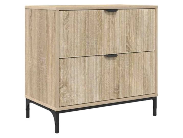 KUTYWEXFM Nachttisch Sonoma-Eiche 63,5x36x61 cm Beistelltisch mit Schublade Moderner Beistellschrank fürs Schlafzimmer mit viel Stauraum, matten Stahlbeinen und Pflegeleichtigkeit.