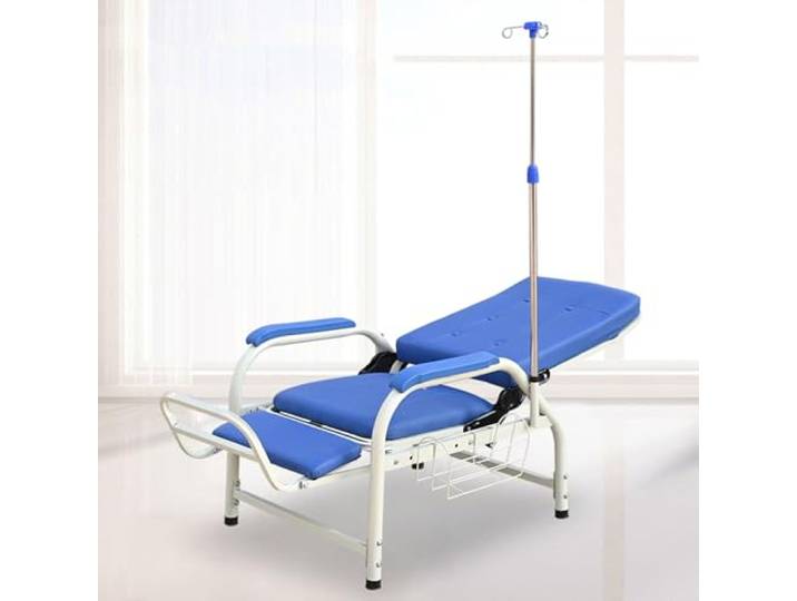 Reclining Medical Chair with IV Stand for Blood Draw & Patient Waiting(Full-lying With Plate White Peda)