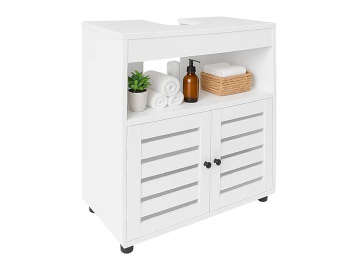 Relaxdays Meuble sous lavabo\, H x L x P : 63 x 60 x 30 cm\, 2 Compartiments\, MDF\, Meuble pour Salle de Bains\, Blanc