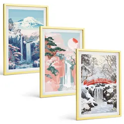 BILDER SET 3er Set - 40x60 cm Goldrahmen - Berglandschaften, Wasserfälle