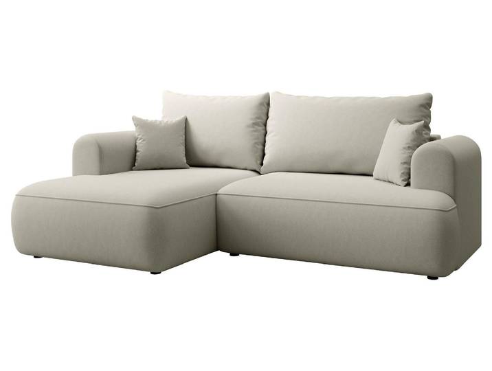 Selsey Ovo Mini - Eckschlafsofa linksseitig mit Stauraum, Easy-Clean-Samtbezug, hellbeige