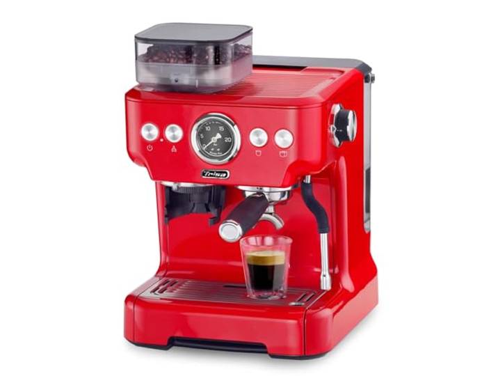 Trisa Barista Plus Siebträgermaschine mit Mahlwerk und 20 Bar, Rot