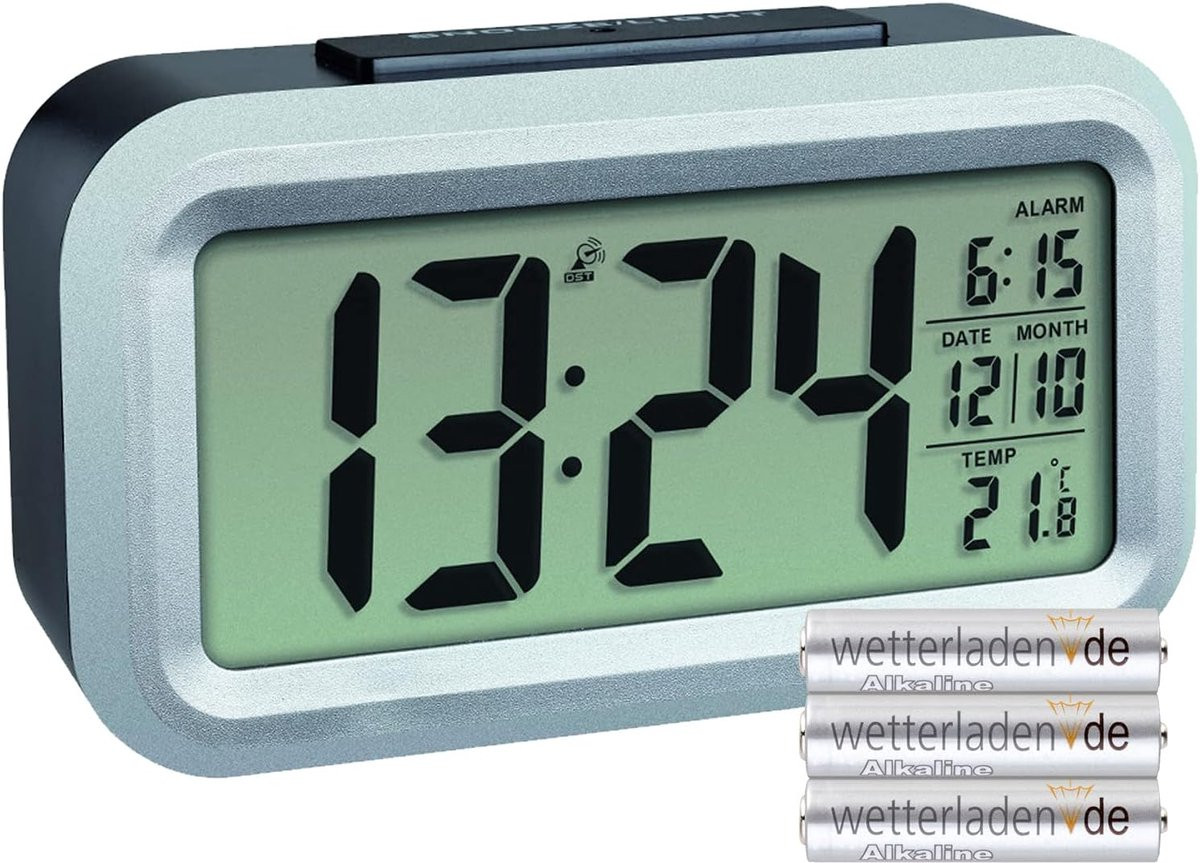 Digitale draadloze wekker met temperatuurweergave - Zwart-Zilver