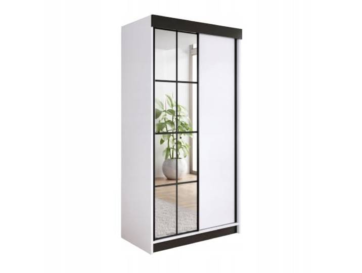 KIER FURNITURE Schiebeschrankmit Spiegel ARI Weiß 100x200x62 cm Geräumiger, Schiebeschrank mit platzsparenden, Türen und Stauraum für Kleidung, Wäsche und Accessoires