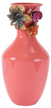 Melrose International "Floral Embossed Metal Vase12.25""H"
