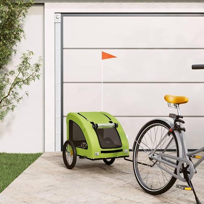 Fahrradanhänger Hunde Grün aus Oxford-Gewebe und Eisen mit großer Kabine 55x80x55 cm, faltbar, klappbar, mit Netzfenstern und Belüftung für Hunde Welpen Katzen Outdoor Transportwagen