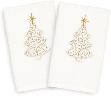 Authentic Hotel and Spa Turkish Cotton Christmas Scroll Tree White Set of 2 Hand Towels