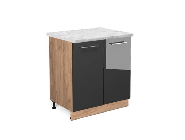 Vicco Spülenunterschrank Fame-Line, Anthrazit Hochglanz, 80 cm MDF-Front · Arbeitsplatte Marmor · Höhenverst. Füße · Metallgriffe · Soft-Close