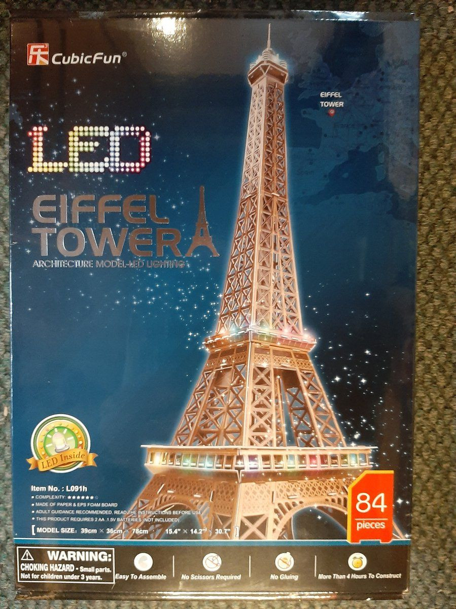 Cubic Fun Eiffeltoren 3D-puzzel met LED-verlichting - Multicolor
