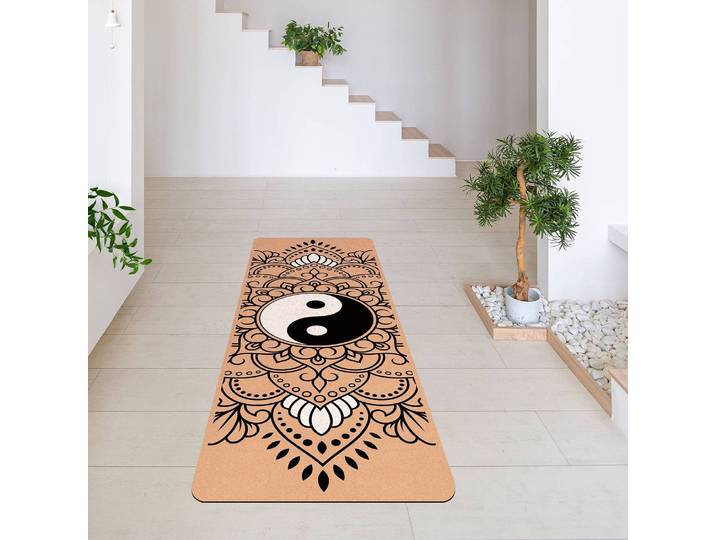 Läufer/Yogamatte Mandala Yin und Yang 183 x 61cm Schwarz