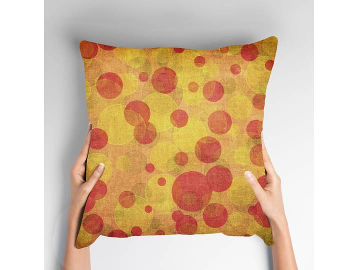 Dekokissen QUEENCE Idiane , gelb (gelb, bedruckt), B:50cm L:50cm, Obermaterial: 100% Polyester, Dekokissen_Sitzkissen_Kissenhüllen, Dekokissen, Kissenhülle,Kreise,Gelb,Orange,Geometrisch,Modern,Sonnig,Abstrakt