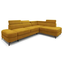 ECKSOFA AVISE MV R-S Gelb Velours-Stoff mit Schlaffunktion