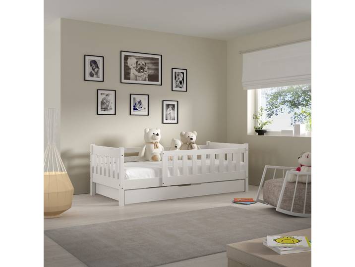 Kinderbett ELSA 80x160 mit Staraum, Hochbett mit Treppe, Weiß