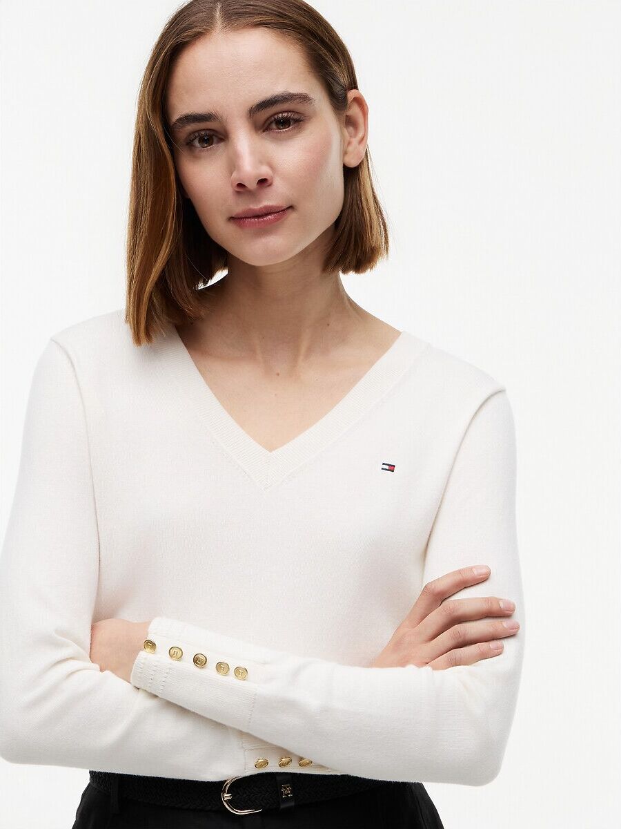 TOMMY HILFIGER Pull col V à poignets boutonnés