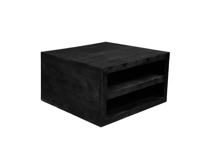 Table basse carrée en manguier noir, 2 niches