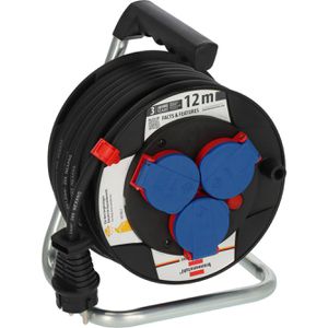 Brennenstuhl Kabeltrommel Garant Kompakt, für außen IP44, 3x Schutzkontaktsteckdosen, Kabeltyp H07RN-F 1,5 mm², 12 m