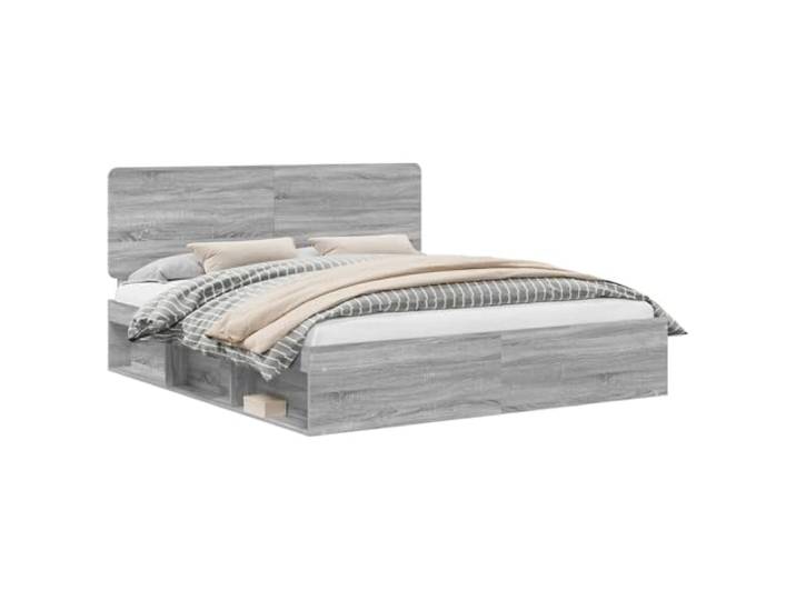 HMDNGOUT Bettrahmen Grau Sonoma 180 x 200 cm Massives Kiefernholz mit Kopfteil Doppelbett