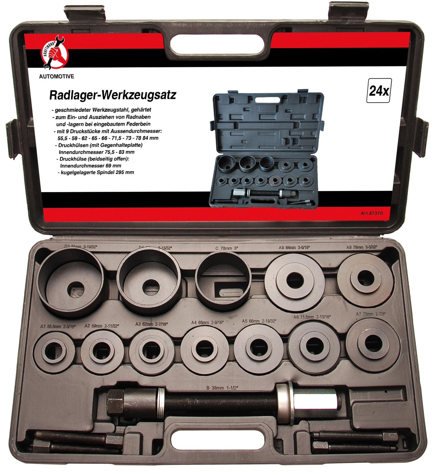 Kraftmann 67310 Universele set voor het monteren en demonteren van wiellagers, 21-delig