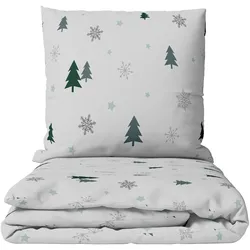 Leonado Vicenti Bettwäsche 200x200 cm Fleece Weiß Grau Tanne Schneeflocke Winter warm