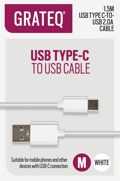 Grateq USB-C Kaapeli 1,5m, Valkoinen