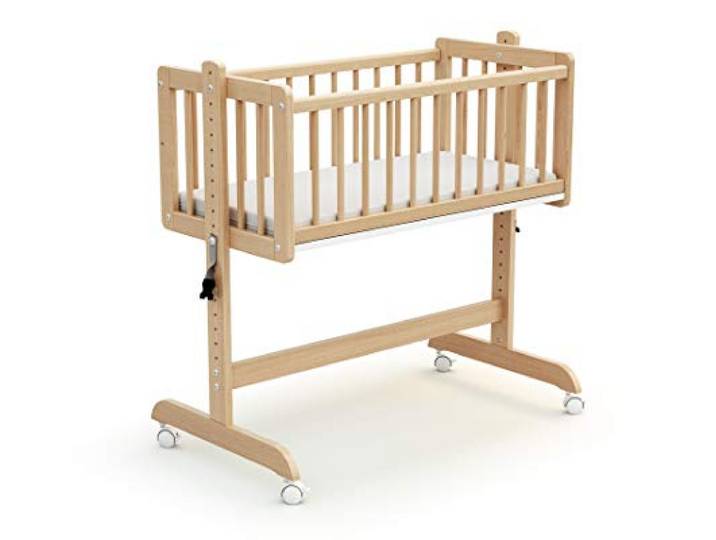 Webaby - Umwandelbare Co-Sleeping-Wiege NINO Holz Buche Lackiert 40 x 80 5-in-1 Wiege, Babybett mit Matratze, Höhenverstellbar, Verwandelbar und Skalierbar
