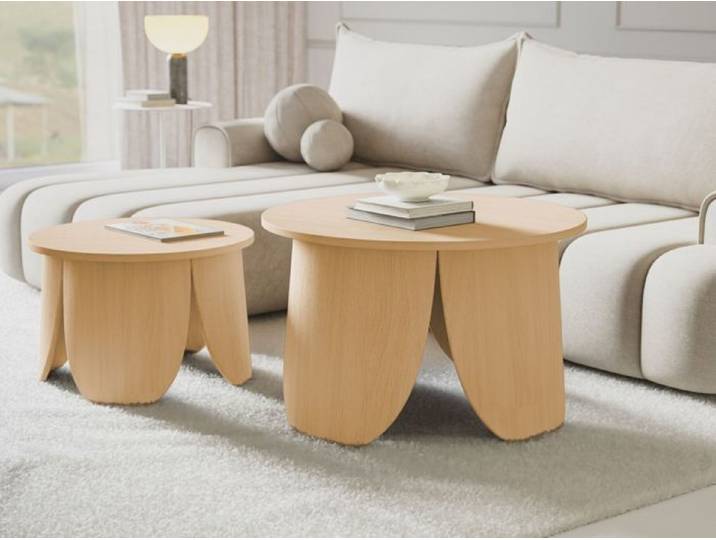 Table basse ronde - VIVIALLY- 80 cm - couleur chêne naturel
