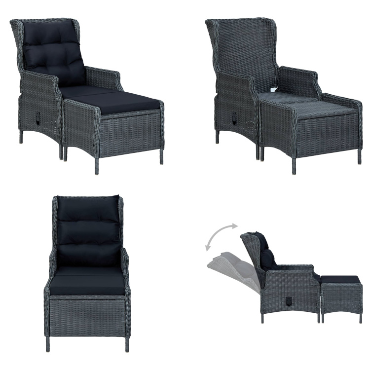 vidaXL Verstellbarer Gartensessel mit Fußhocker Poly Rattan Dunkelgrau - Gartenstuhl - Gartenstühle - Rattan Gartenstuhl - Rattan Gartenstühle