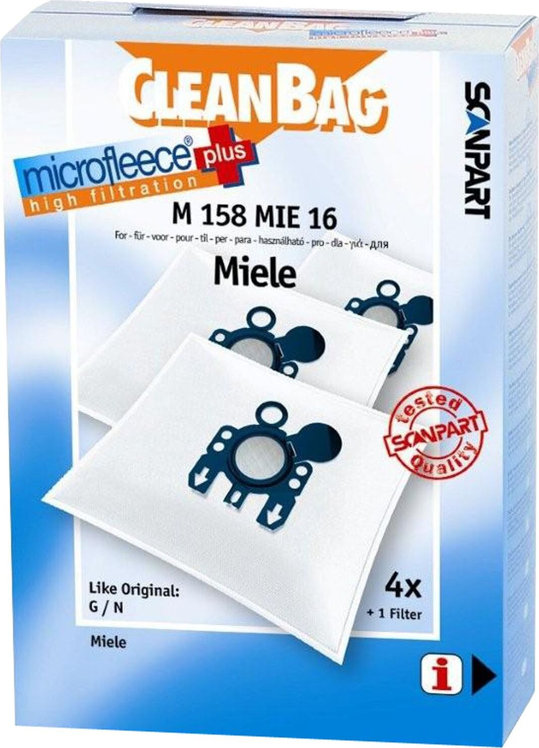 Cleanbag M 158 MIE 16 stofzuigerzakken geschikt voor Miele, 4 stuks