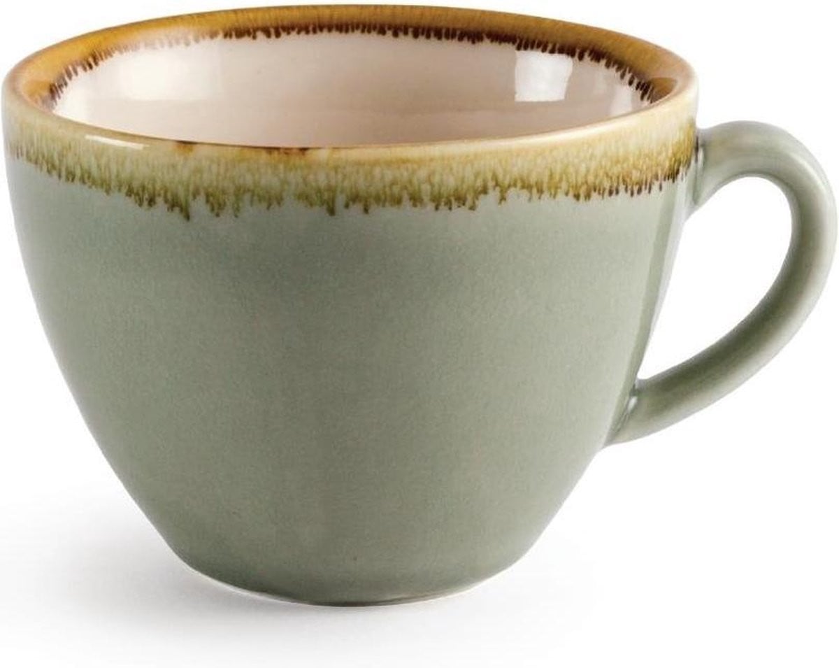 Olympia Kiln Cappuccinokopjes 230 ml, Mosgroen, Set van 6, Porselein
