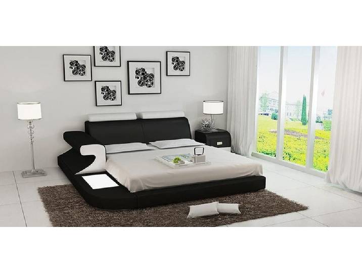 Xlmoebel, Wasserbett Luxus Doppelbett mit LED-Beleuchtung und USB-Anschlüssen, Leder, (Wasserbett LB8809), Hergestellt in Europa
