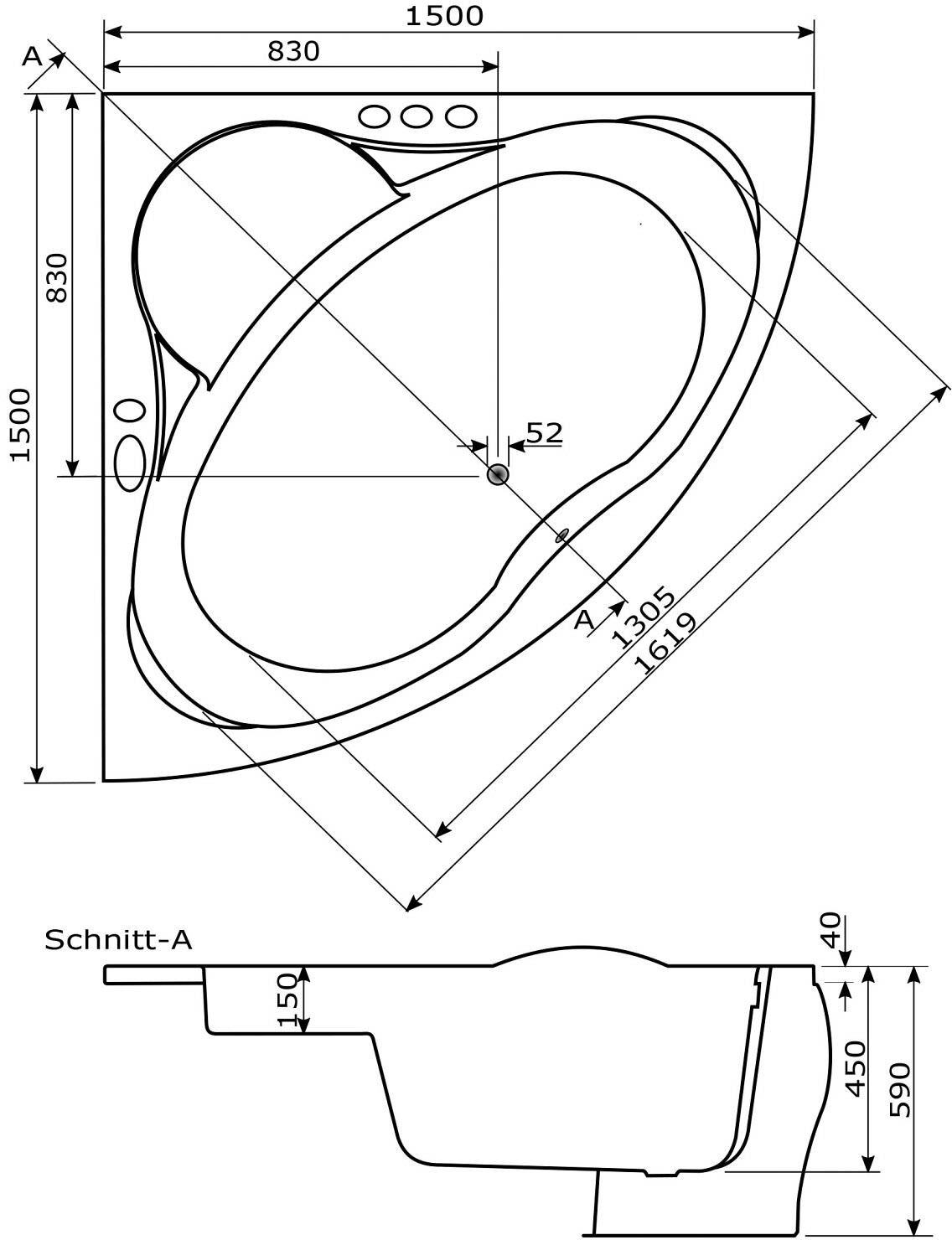 Caribia Rio Badewanne 150 x 150 cm mit Schürze