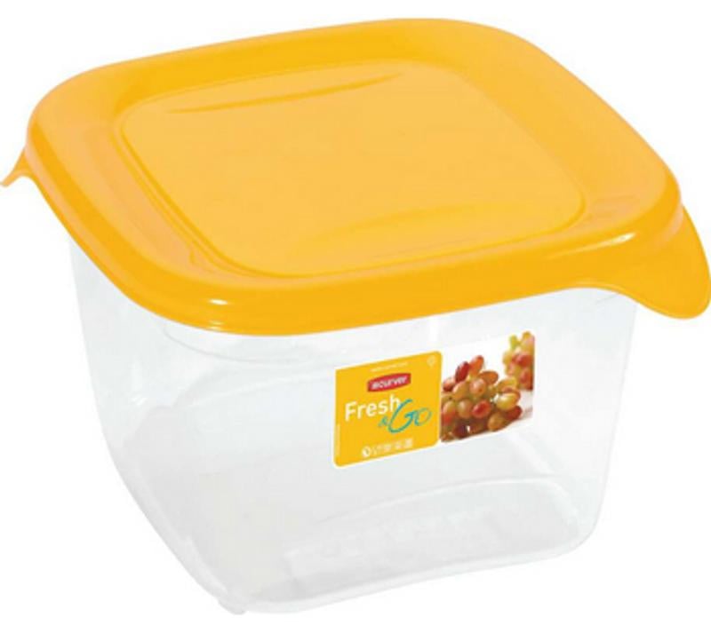 Curver Fresh&go vierkante bewaardoos voor voedsel, geel/transparant, 1,2 liter