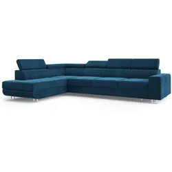ECKSOFA HESTION Blau Velours-Stoff mit Schlaffunktion