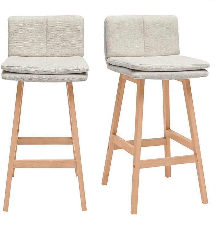 Miliboo Barhocker aus beigem Textur-Veloursstoff und Holz (2er-Set) JOAN
